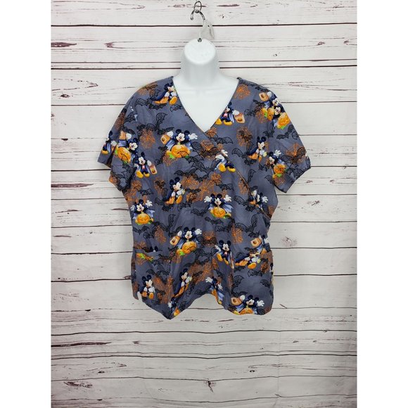 Disney Mickey Mouse Grey Halloween Scrub Top Size XL - Picture 1 of 9
